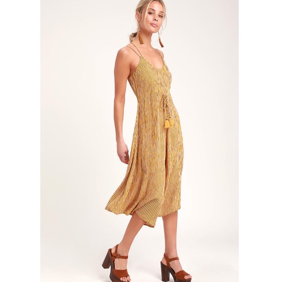 Paris Mustard Yellow Striped Culotte Jumpsuit - Picture 5 of 16